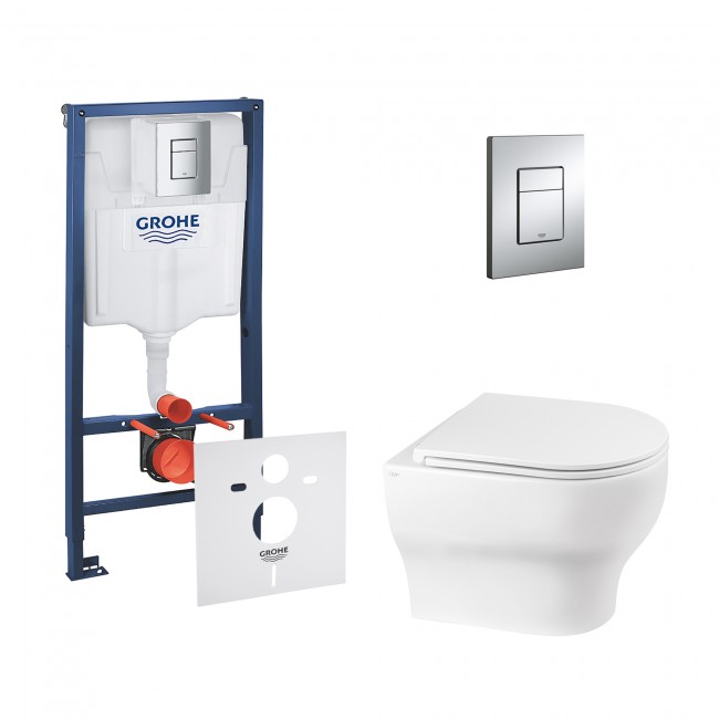 Набір інсталяція 4 в 1 Grohe Rapid SL 38772001 + унітаз з сидінням Qtap Aries QT0333063ERW