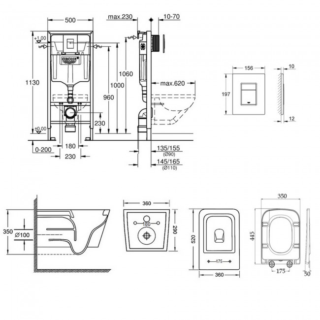 Набір інсталяція 4 в 1 Grohe Rapid SL 38772001 + унітаз з сидінням Qtap Crow QT05335170W