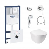 Комплект инсталляция Grohe Rapid SL 38827000 + унитаз с сиденьем Qtap Jay QT07335176W + набор для гигиенического душа со смесителем Grohe BauClassic 111048