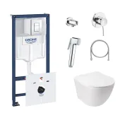 Комплект инсталляция Grohe Rapid SL 38827000 + унитаз с сиденьем Qtap Jay QT07335176W + набор для гигиенического душа со смесителем Grohe BauClassic 111048