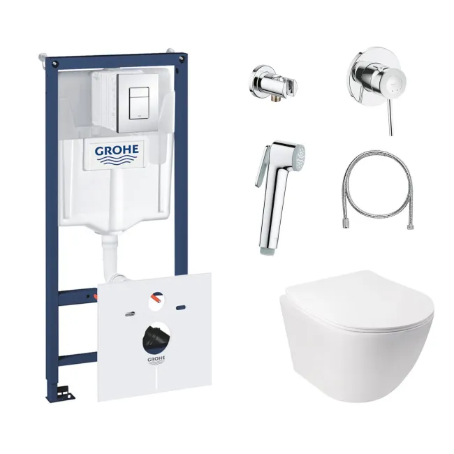 Комплект инсталляция Grohe Rapid SL 38827000 + унитаз с сиденьем Qtap Jay QT07335176W + набор для гигиенического душа со смесителем Grohe BauClassic 111048 Комплект инсталляция Grohe Rapid SL 38827000 + унитаз с сиденьем Qtap Jay QT07335176W + набор для гигиенического душа со смесителем Grohe BauClassic 111048