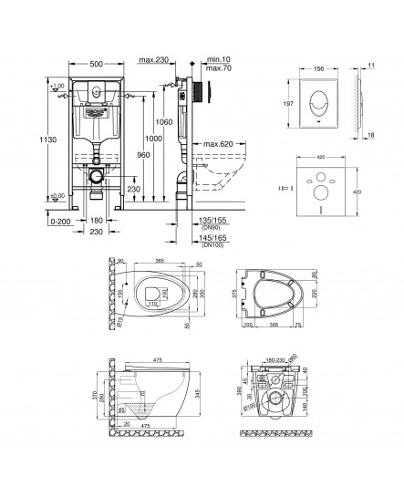 Набор инсталляция 4 в 1 Grohe Rapid SL 38721001 + унитаз с сиденьем Qtap Leo QT11331002ERW