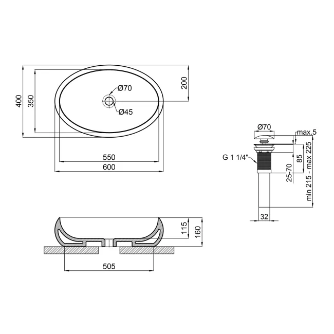 Раковина-чаша Qtap Leo 600х400х155 White с донным клапаном QT11117060GW 2 Раковина-чаша Qtap Leo 600х400х155 White с донным клапаном QT11117060GW 2