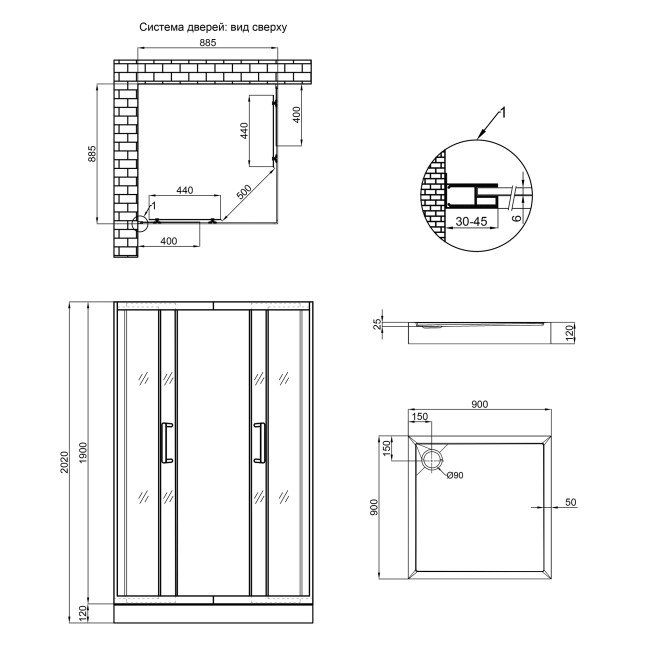 Душевая кабина Qtap Taurus WHI1099SC6 Clear 2020x900x900 мм с поддоном Tern 2
