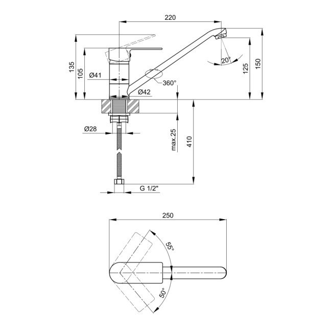 Смеситель для кухни Lidz (CRM) 23 48 003 250 мм 2
