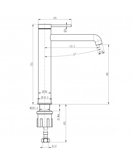 Змішувач для умивальника TOPAZ LOFT TLF 32203-H75-C