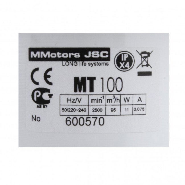 Вытяжной вентилятор MT 100, 95 м³/ч, белый, с обратным клапаном