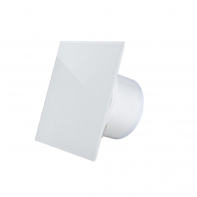 Дизайнерський витяжний вентилятор для ванної MMP 100, скло, 169 м³/год, зі зворотним клапаном / білий глянець / з таймером