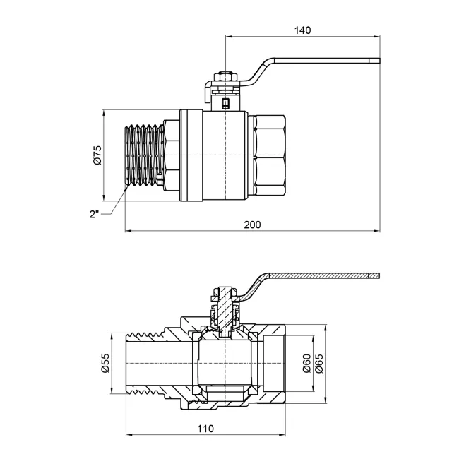 Кран кульовий SD Plus 2" ВЗ для води (важіль) SD605W50 2 Кран кульовий SD Plus 2" ВЗ для води (важіль) SD605W50 2