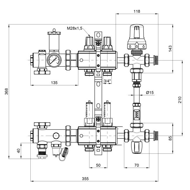 Колекторна група Icma 1" 2 виходи, з витратоміром №K0111 2