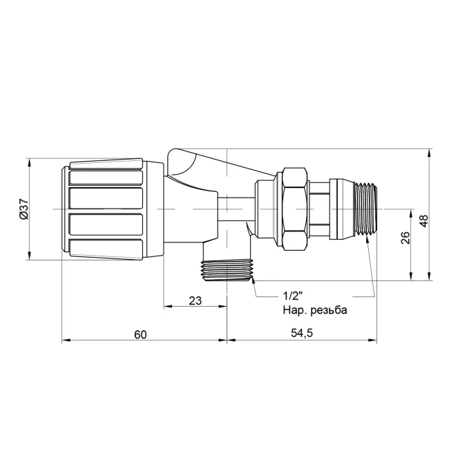 Вентиль двохкутовий Icma 1/2" ЗР №869