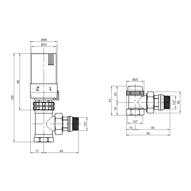 Комплект термостатичний SD Plus 1/2" для радіатора кутовий SD352W15 2 Комплект термостатичний SD Plus 1/2" для радіатора кутовий SD352W15 2