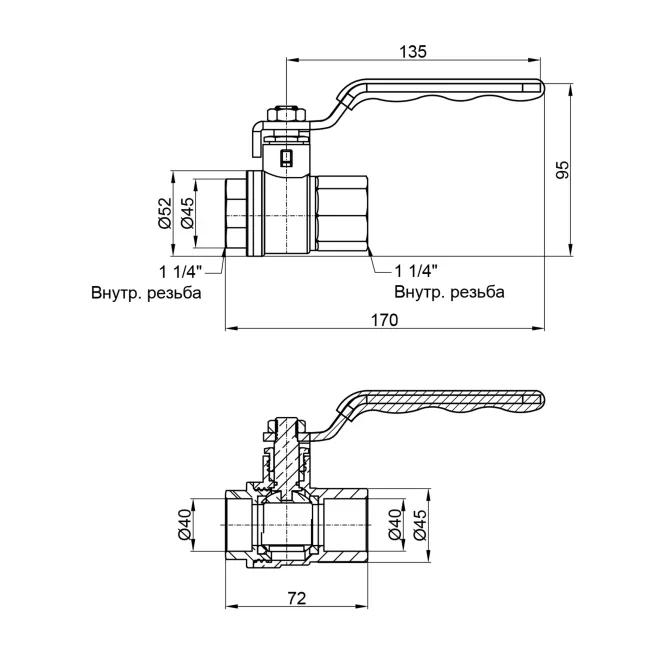 Кран кульовий SD Plus 1" 1/4 ВР для води (важіль) SD600NW32PN40 2 Кран кульовий SD Plus 1" 1/4 ВР для води (важіль) SD600NW32PN40 2