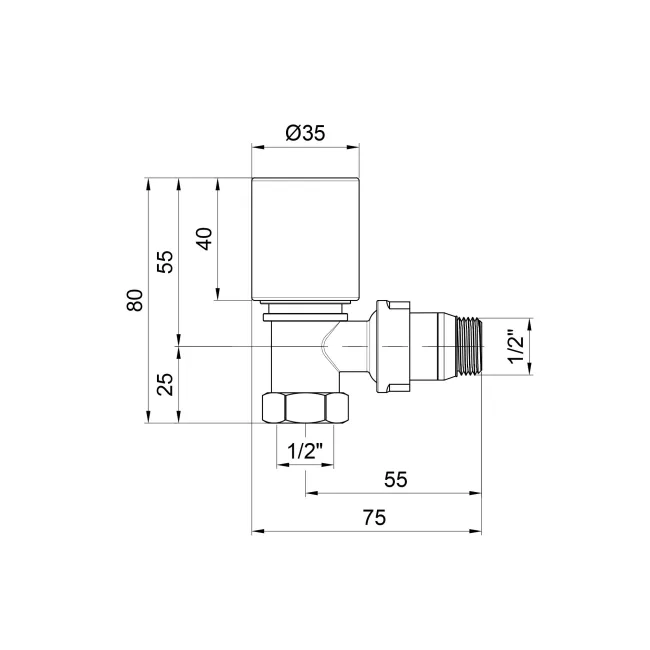 Кран радіаторний Icma 1/2" з антипротіканням кутовий №1112 2 Кран радіаторний Icma 1/2" з антипротіканням кутовий №1112 2