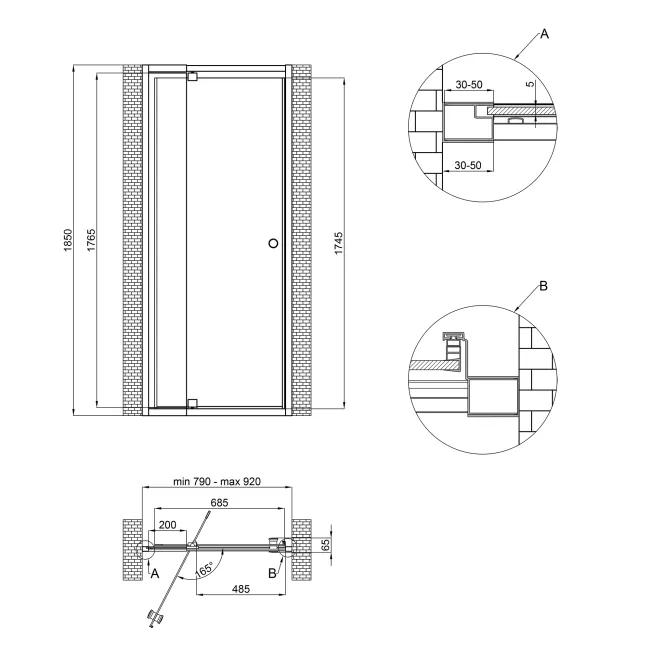 Душові двері в нішу Qtap Pisces WHI208-9.CP5 79-92х185 см, скло Pattern 5 мм 2 Душові двері в нішу Qtap Pisces WHI208-9.CP5 79-92х185 см, скло Pattern 5 мм 2