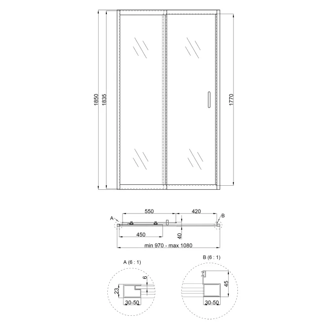 Душові двері в нішу Qtap Taurus CRM201-11.C6 97-108x185 см, скло Clear 6 мм, покриття CalcLess 2 Душові двері в нішу Qtap Taurus CRM201-11.C6 97-108x185 см, скло Clear 6 мм, покриття CalcLess 2