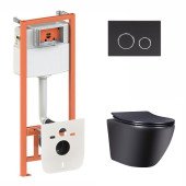 Готове рішення Qtap для ванної кімнати: підвісний унітаз Robin Rimless + комплект інсталяції Nest 4 в 1 (кругла клавіша Black mat) Готове рішення Qtap для ванної кімнати: підвісний унітаз Robin Rimless + комплект інсталяції Nest 4 в 1 (кругла клавіша Black mat)