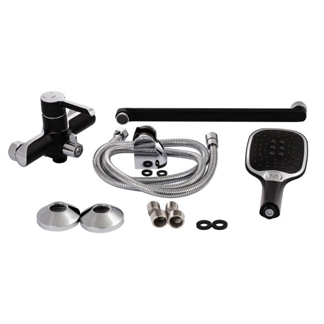 Змішувач для ванни Qtap Grand з поворотним виливом (з душовим гарнітуром) QTGRABCR005 Chrome/Black Змішувач для ванни Qtap Grand з поворотним виливом (з душовим гарнітуром) QTGRABCR005 Chrome/Black