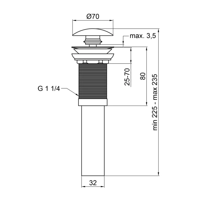 Донний клапан для раковини Qtap PU03 70х70х227.5 Matt black 2 Донний клапан для раковини Qtap PU03 70х70х227.5 Matt black 2