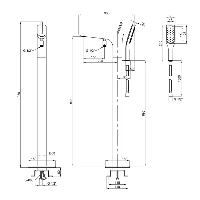 Змішувач для ванни Qtap Podlaha підлоговий (з душовим гарнітуром) QT19103VDC Chrome 2 Змішувач для ванни Qtap Podlaha підлоговий (з душовим гарнітуром) QT19103VDC Chrome 2