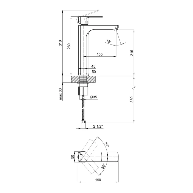 Змішувач для раковини Qtap Lipno високий QTLIPNO10H23101G Graphite 2 Змішувач для раковини Qtap Lipno високий QTLIPNO10H23101G Graphite 2