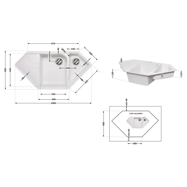 Кухонна мийка з додатковою чашею Lidz 1000x500/225 WHI-01 (LIDZWHI011000500225) 2 Кухонна мийка з додатковою чашею Lidz 1000x500/225 WHI-01 (LIDZWHI011000500225) 2
