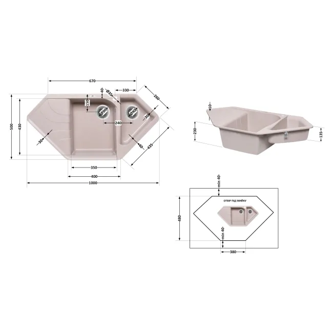 Кухонна мийка з додатковою чашею Lidz 1000x500/225 COL-06 (LIDZCOL061000500225) 2 Кухонна мийка з додатковою чашею Lidz 1000x500/225 COL-06 (LIDZCOL061000500225) 2