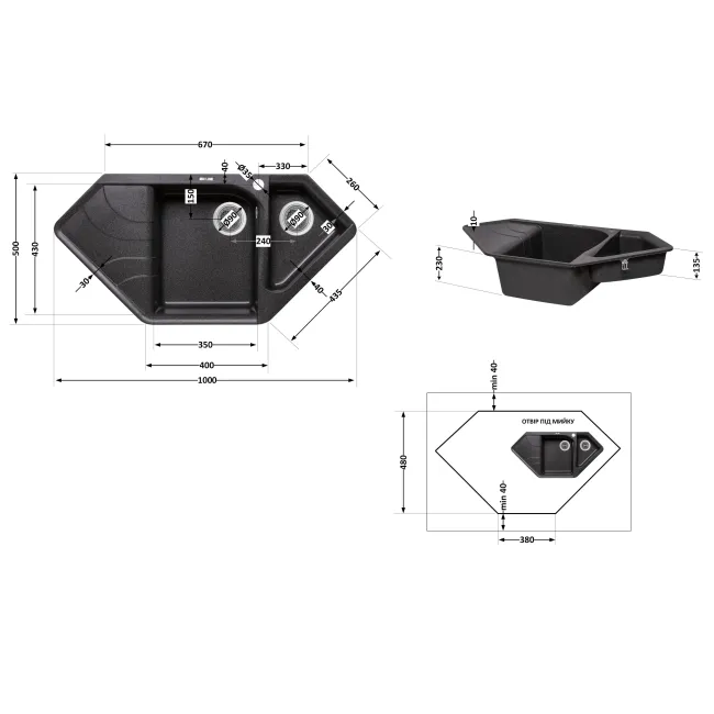 Кухонна мийка з додатковою чашею Lidz 1000x500/225 GRF-13 (LIDZGRF131000500225) 2 Кухонна мийка з додатковою чашею Lidz 1000x500/225 GRF-13 (LIDZGRF131000500225) 2
