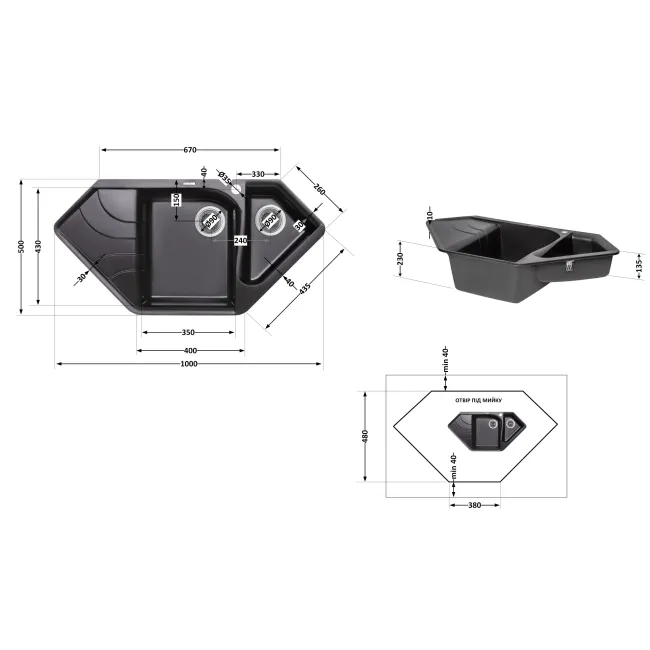 Кухонна мийка з додатковою чашею Lidz 1000x500/225 BLM-14 (LIDZBLM141000500225) 2 Кухонна мийка з додатковою чашею Lidz 1000x500/225 BLM-14 (LIDZBLM141000500225) 2