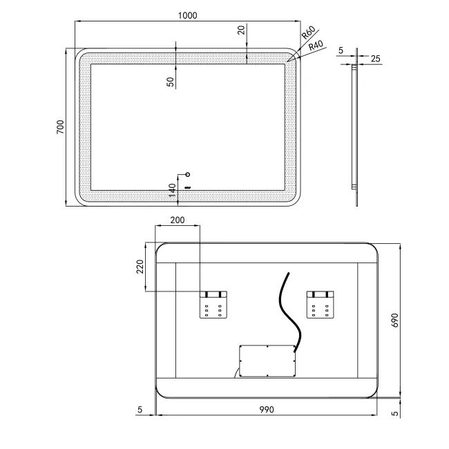 Дзеркало Qtap Swan 1000х700 з LED-підсвічуванням Touch, димер, рег. яскравості QT1678141470100W 2 Дзеркало Qtap Swan 1000х700 з LED-підсвічуванням Touch, димер, рег. яскравості QT1678141470100W 2