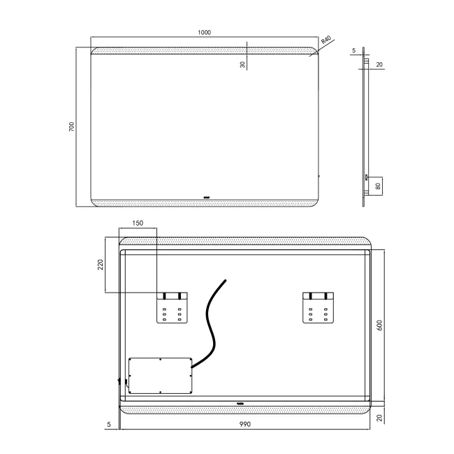 Дзеркало Qtap Tern 1000х700 з LED-підсвічуванням, QT1778120870100W 2 Дзеркало Qtap Tern 1000х700 з LED-підсвічуванням, QT1778120870100W 2