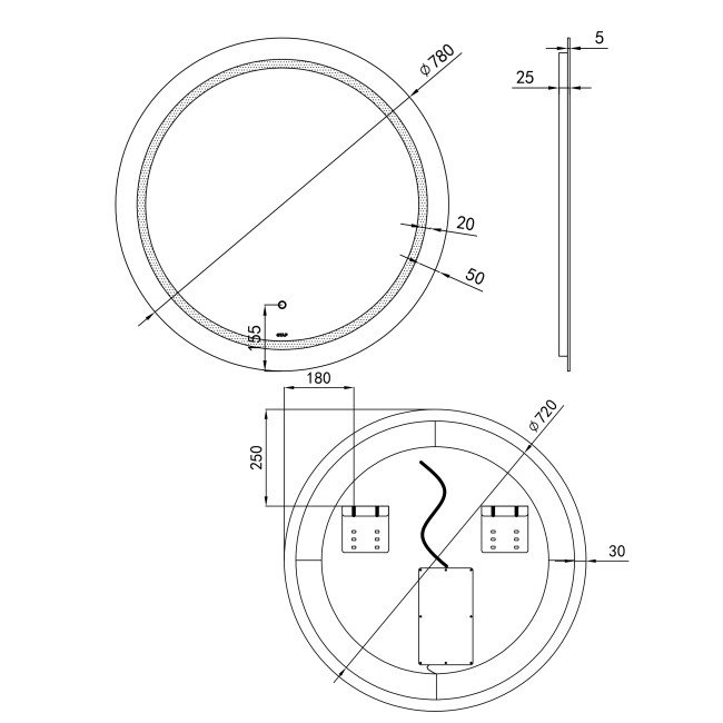 Дзеркало Qtap Jay R780 з LED-підсвічуванням Touch, димер, рег. яскравості QT0778250378W 2