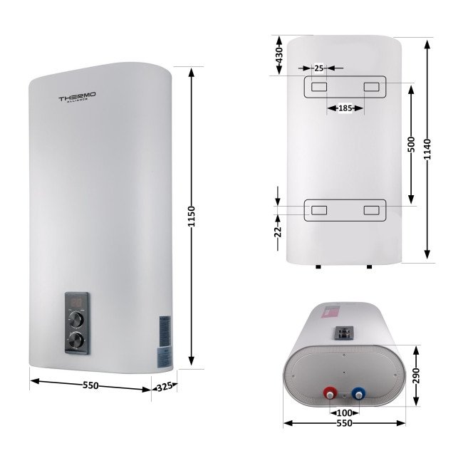 Водонагрівач електричний Thermo Alliance 100 л плоский вертикальний, мокрий ТЕН 2 кВт (0,8+1,2) DT100V20G(PD)/2