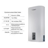 Водонагрівач електричний Thermo Alliance 100 л плоский вертикальний, мокрий ТЕН 2 кВт (0,8+1,2) DT100V20G(PD)/2