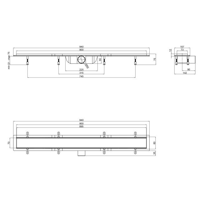 Трап Qtap Dry Tile304-900 лінійний з сухим закривом під плитку 900 мм 2