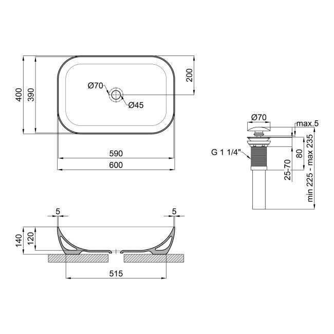 Раковина-чаша Qtap Robin 610х400х145 Matt black з донним клапаном QT132143PMBMB 2 Раковина-чаша Qtap Robin 610х400х145 Matt black з донним клапаном QT132143PMBMB 2
