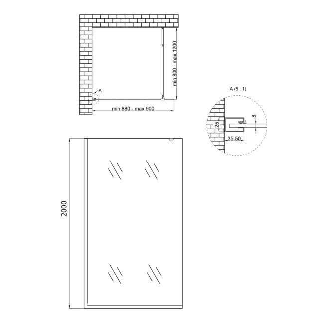 Душова перегородка Qtap Walk-In Standard CRM209.C8 90х200 см, скло Clear 8 мм, покриття CalcLess 2 Душова перегородка Qtap Walk-In Standard CRM209.C8 90х200 см, скло Clear 8 мм, покриття CalcLess 2