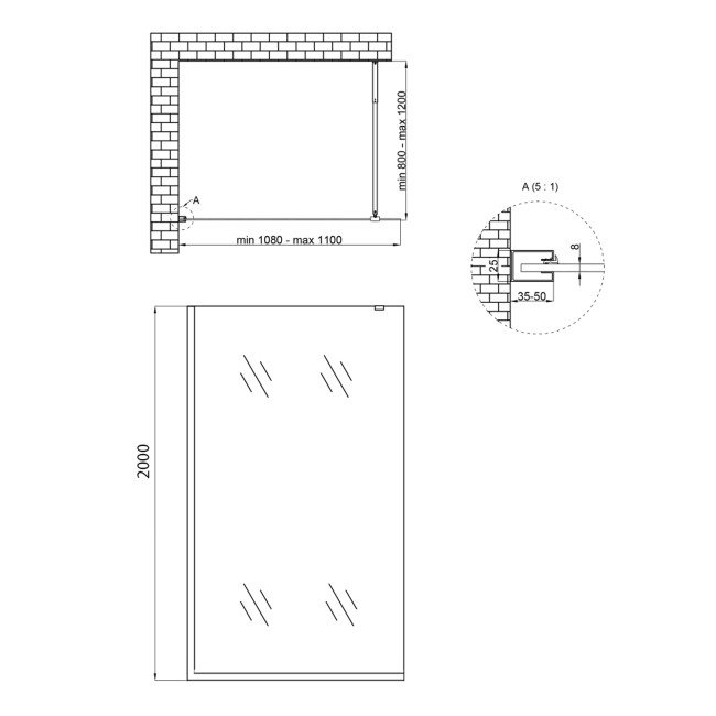 Душова перегородка Qtap Walk-In Standard CRM2011.C8 110х200 см, скло Clear 8 мм, покриття CalcLess 2 Душова перегородка Qtap Walk-In Standard CRM2011.C8 110х200 см, скло Clear 8 мм, покриття CalcLess 2