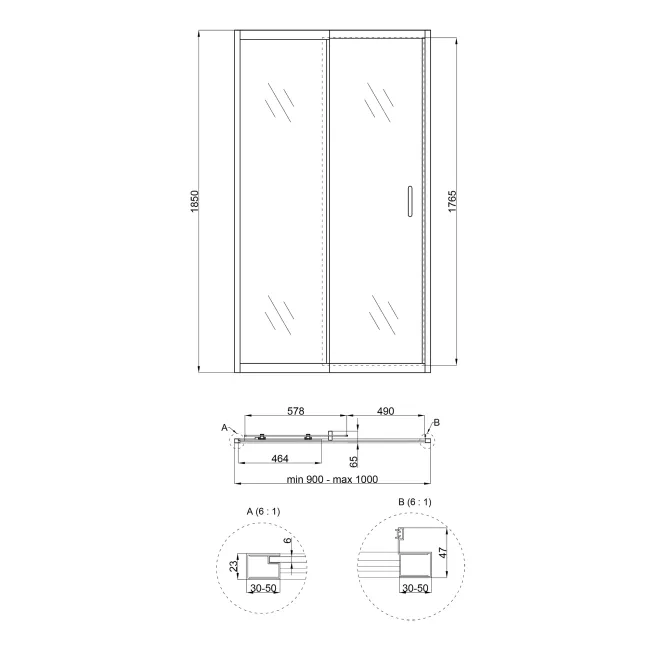 Душові двері в нішу Qtap Taurus CRM209-1.C6 90-100x185 см, скло Clear 6 мм, покриття CalcLess 2 Душові двері в нішу Qtap Taurus CRM209-1.C6 90-100x185 см, скло Clear 6 мм, покриття CalcLess 2
