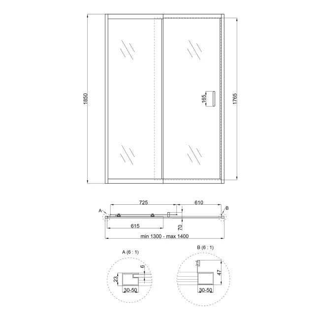 Душові двері в нішу Qtap Taurus CRM2013-14.C6 130-140x185 см, скло Clear 6 мм, покриття CalcLess 2 Душові двері в нішу Qtap Taurus CRM2013-14.C6 130-140x185 см, скло Clear 6 мм, покриття CalcLess 2