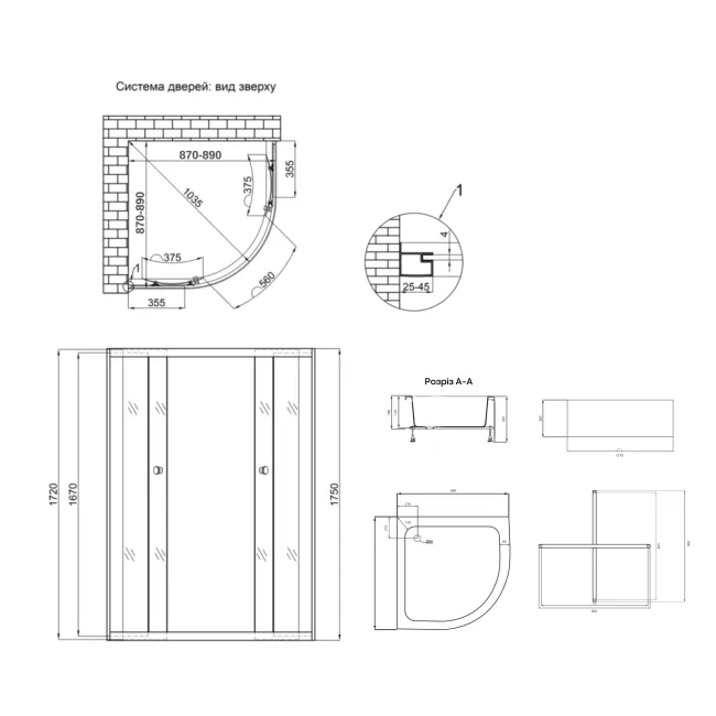 Душова кабіна Latwa SC90x90.SAT.MID.FR полукругла, скло Frost 4 мм + Душовий піддон KAPIELKA ST90x90x26, з панеллю Lidz 2 Душова кабіна Latwa SC90x90.SAT.MID.FR полукругла, скло Frost 4 мм + Душовий піддон KAPIELKA ST90x90x26, з панеллю Lidz 2