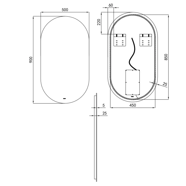 Дзеркало Qtap Scorpio 500х900 з LED-підсвічуванням, QT14783001W 2 Дзеркало Qtap Scorpio 500х900 з LED-підсвічуванням, QT14783001W 2