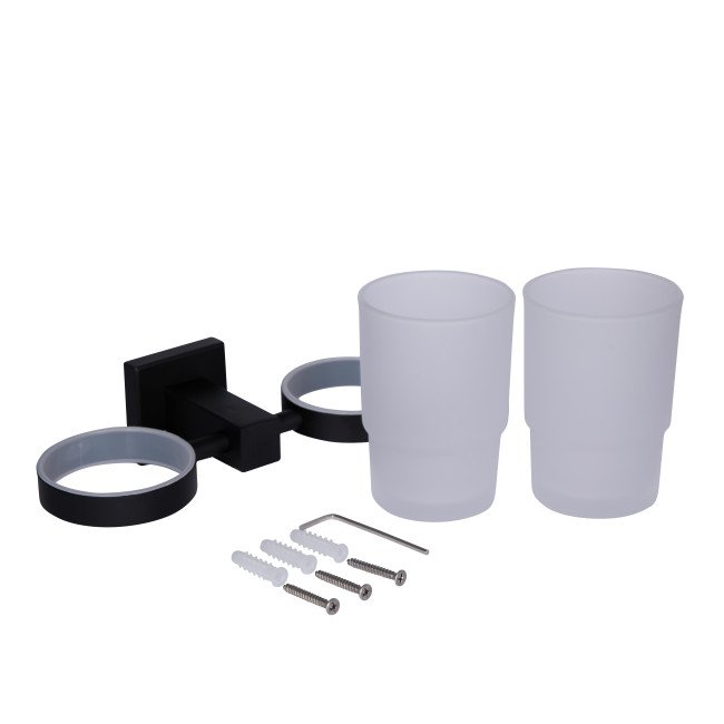 Склянка з тримачем Qtap Crow настінна подвійна QTST6201103B Black (Sklenka) Склянка з тримачем Qtap Crow настінна подвійна QTST6201103B Black (Sklenka)