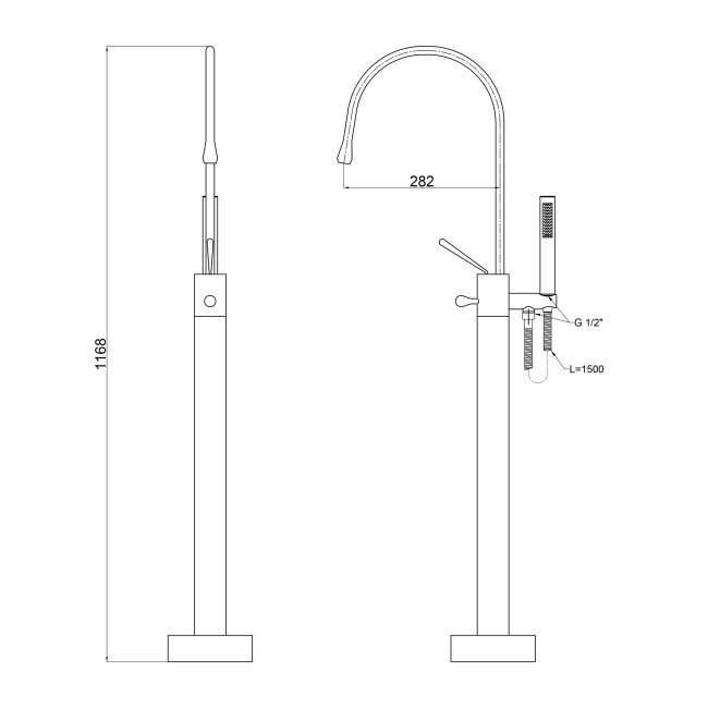 Змішувач для ванни Qtap Virgo підлоговий з поворотним виливом (з душовим гарнітуром) QT1966103B Black Matt 2