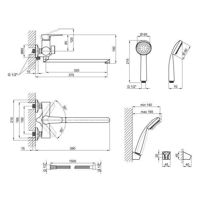 Змішувач для ванни Lidz Nicole 005 з поворотним виливом (з душовим гарнітуром) (k35) LDNIC005CRM22140 Chrome 2