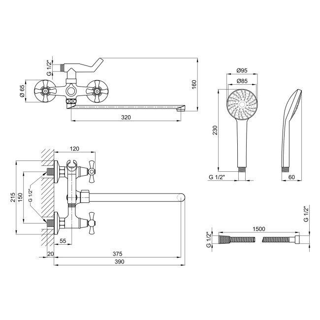 Змішувач для ванни Lidz Lamb 140 з поворотним виливом двохвентильний (з душовим гарнітуром) LDLAM140CRM22144 Chrome 2