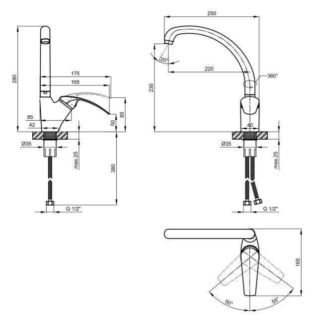 Змішувач для кухні Lidz Mars 007F (k40) LDMAR007FCRM34857 Chrome 2