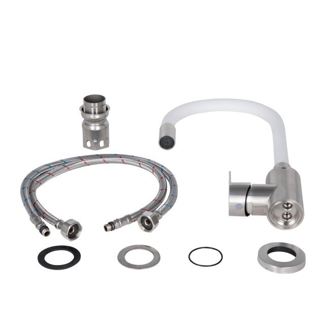 Змішувач для кухні Lidz Vida 015F3 з гнучким виливом (k35) LDVID015F3WHI43357 White / Nickel