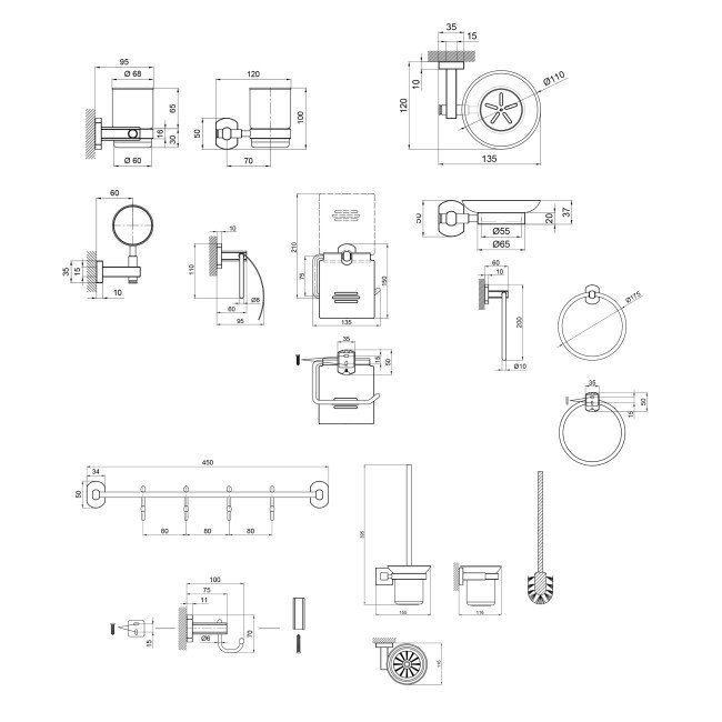 Набір аксесуарів для ванної Qtap Liberty Black Matt 3 (6 в 1) 2
