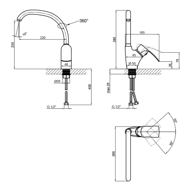 Змішувач для кухні Lidz Anny 007F (k40) LDANN007FCRM35122 Chrome